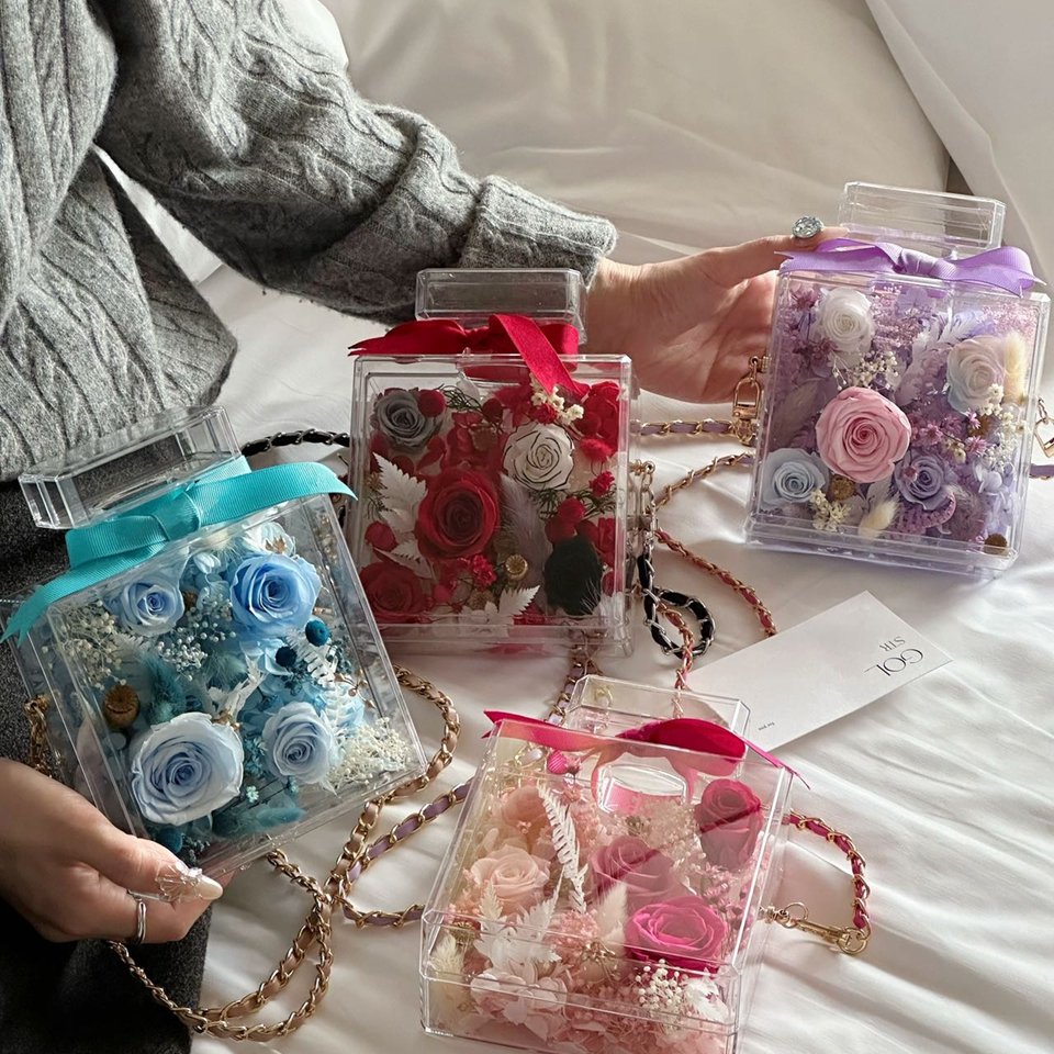 Mother's Day Gift everlasting flower gift box shoulder bag decoration Eternal Immortal Long Lasting Rose Preserved Flowers