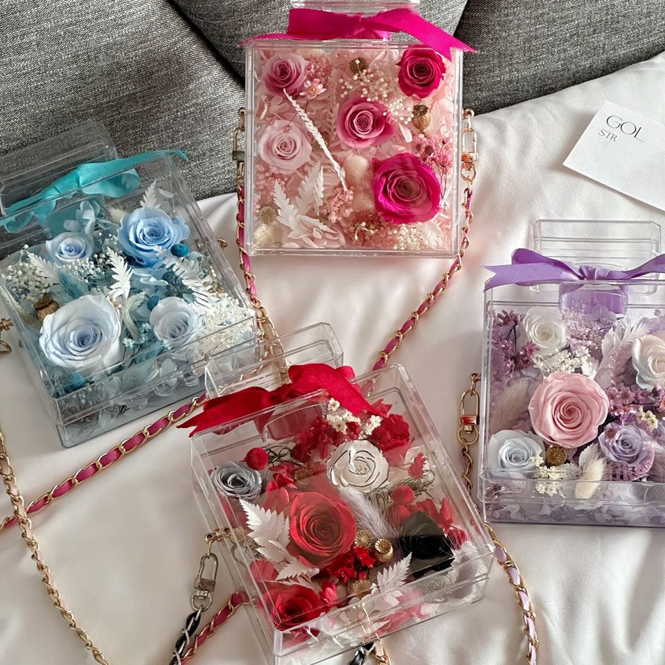 Mother's Day Gift everlasting flower gift box shoulder bag decoration Eternal Immortal Long Lasting Rose Preserved Flowers
