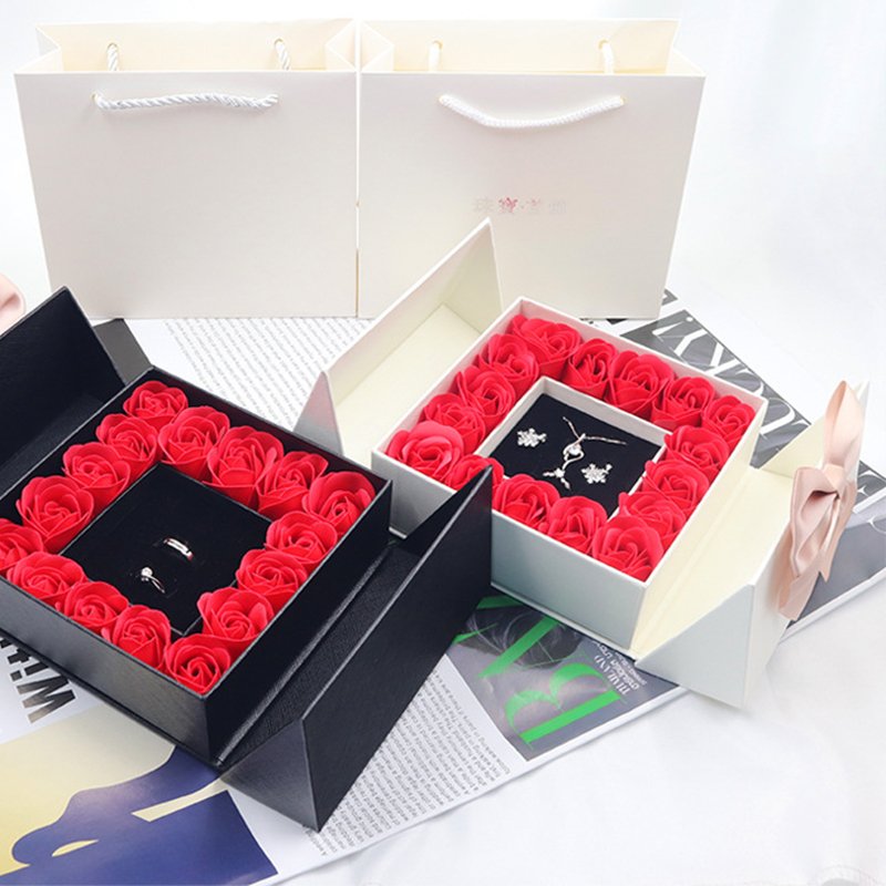 Wholesale 16 Preserved Rose Flower Box Double Door Jewelry Box Valentine's Day Mother's Day Gift Box Necklace Locket