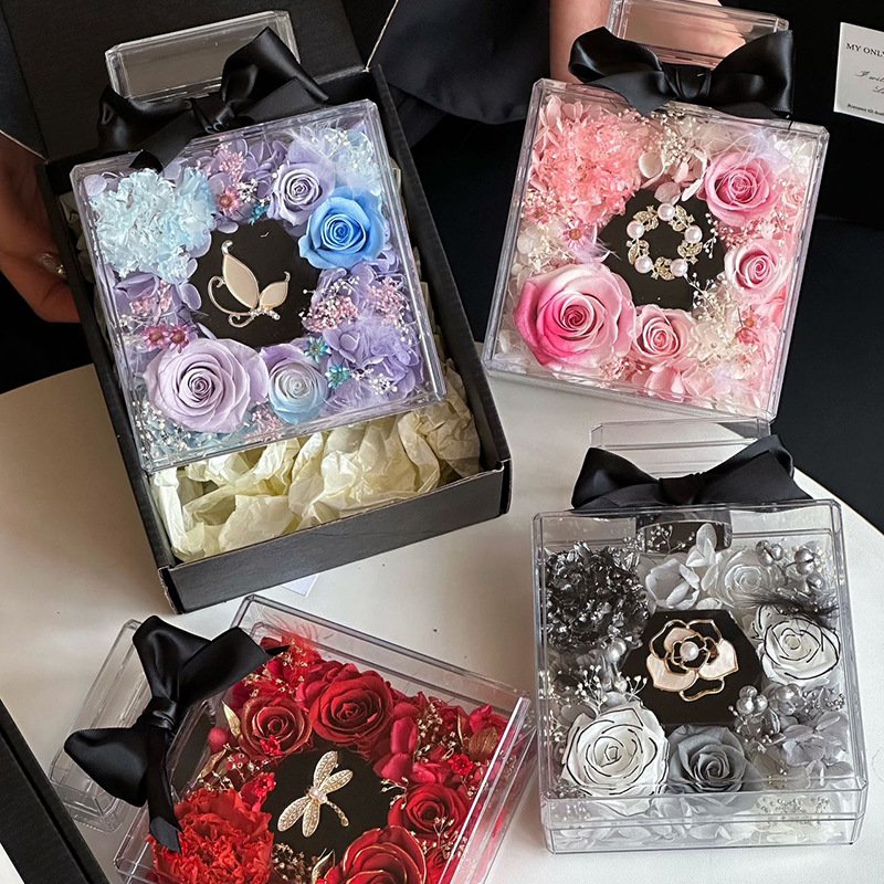 Valentines Day Everlasting Flower Gift Box Decoration Everlasting Eternal Immortal Long Lasting Rose Preserved Flowers