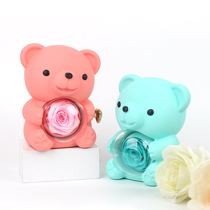 GR New Arrival Gift Hugging Teddy Bear Jewelry Rotating Eternal Rose Boxes Preserved lovely gift box customized flower boxes