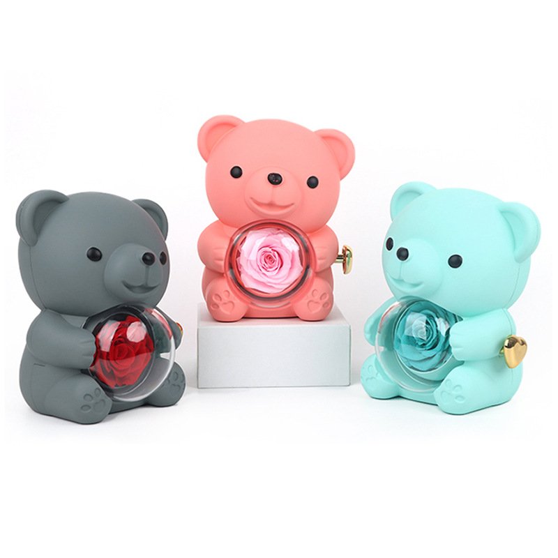 GR New Arrival Gift Hugging Teddy Bear Jewelry Rotating Eternal Rose Boxes Preserved lovely gift box customized flower boxes