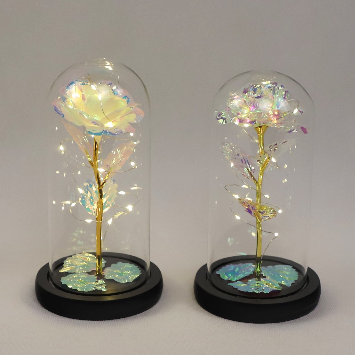 Valentine's Day Gift Two Preserved Flower Led Lights in Glass Dome Eternal Rose Ornaments Mother's Day Gift Home Decoration
