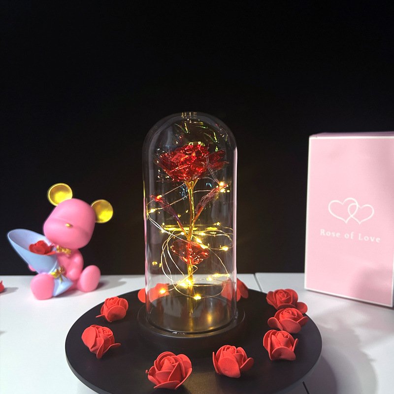 Valentine's Day Gifts Magic Gold Foil Rose HBG Dome Decorative Preserved Flower With LED Light Box For Girl Friend