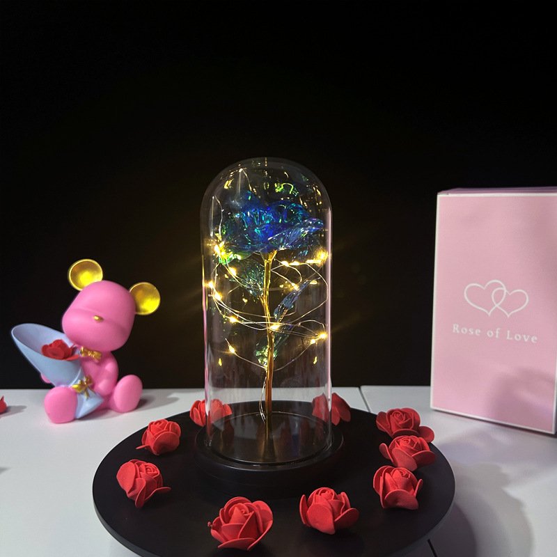 Valentine's Day Gifts Magic Gold Foil Rose HBG Dome Decorative Preserved Flower With LED Light Box For Girl Friend