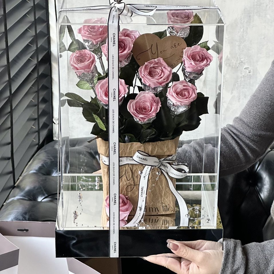 Valentines day gift dried real forever immortal everlasting Eternal roses preserved flower in square acrylic box