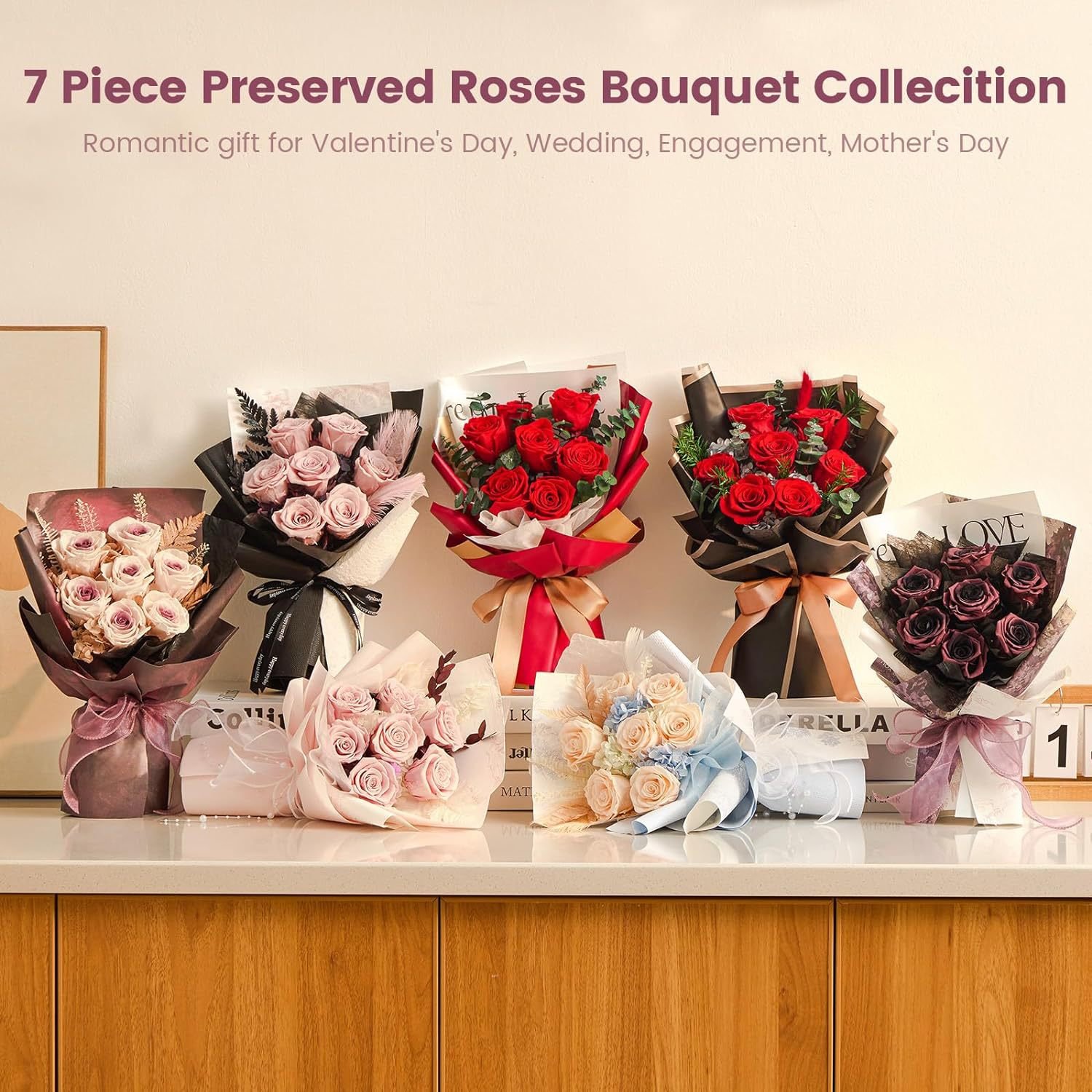 2024 Mother's Day Gifts Eternal Flower Bouquet Red Purple Rose Bouquets Preserved Flowers Forever Roses Mother's