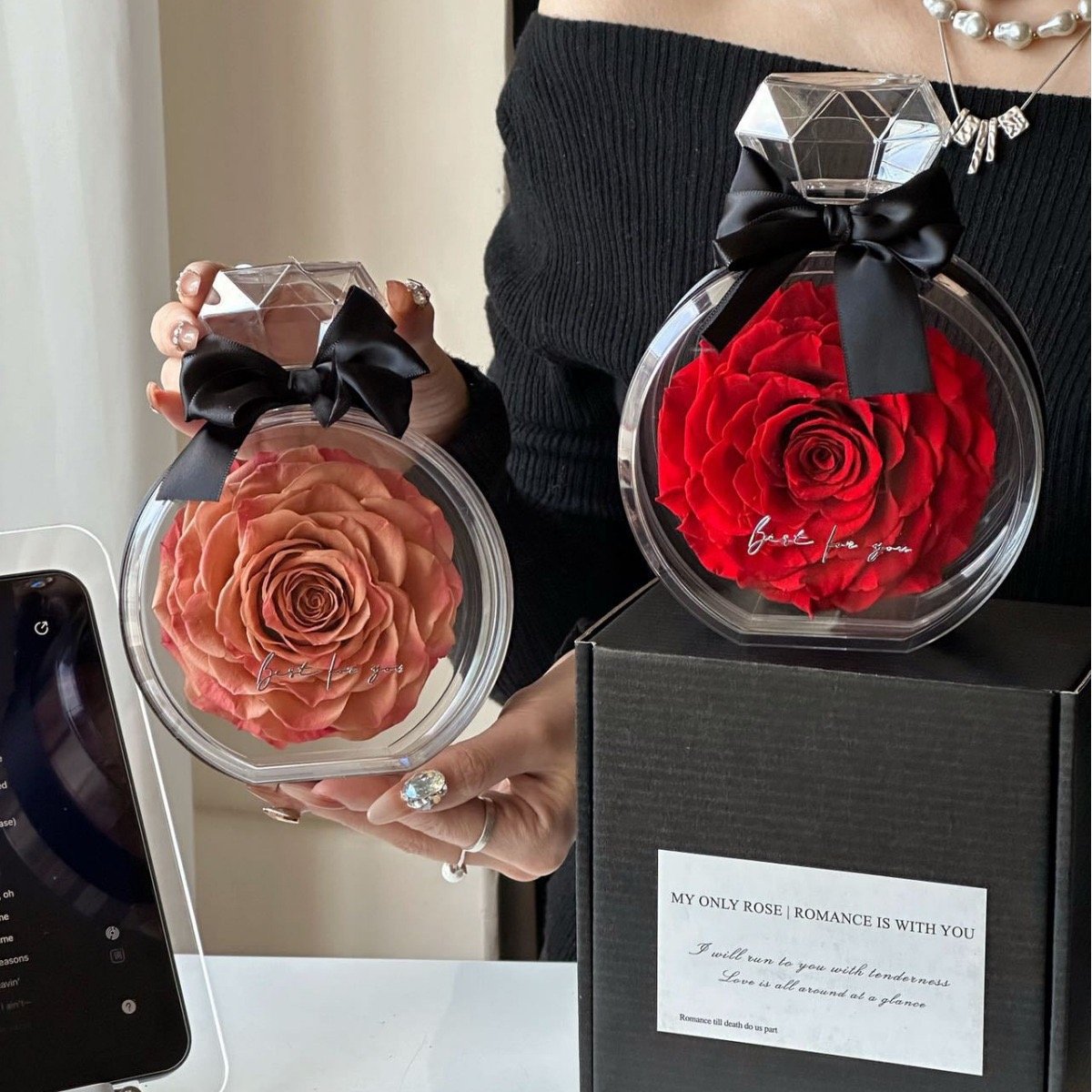 Perfect Quality Colorful Valentine'S Gift Transparent Acrylic Love Flower Art Rose Preserved Flower Boxed