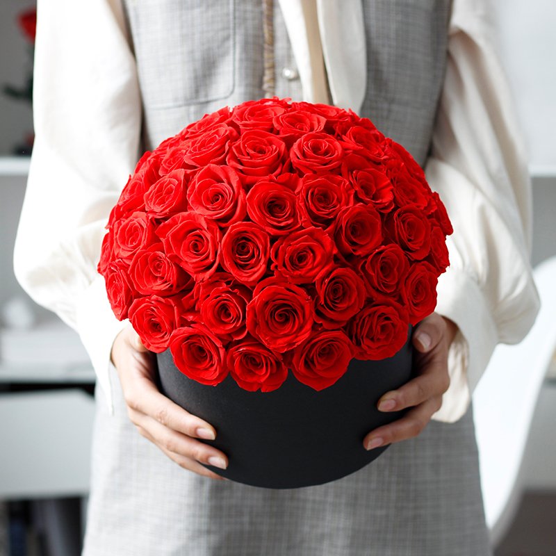 Lovebay Custom Logo Eternal Roses Preserved Rosas Eternas Preservadas Mushroom Head Natural Preserved Flower in Velvet Round Box