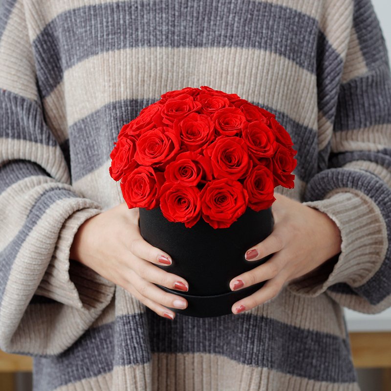 Lovebay Custom Logo Eternal Roses Preserved Rosas Eternas Preservadas Mushroom Head Natural Preserved Flower in Velvet Round Box