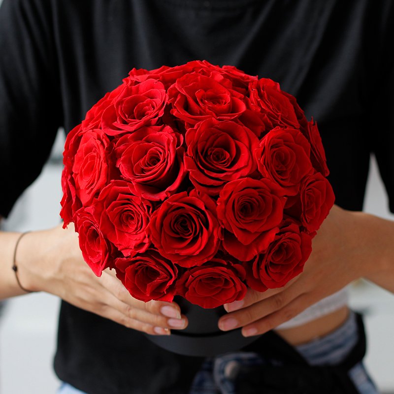 Lovebay Custom Logo Eternal Roses Preserved Rosas Eternas Preservadas Mushroom Head Natural Preserved Flower in Velvet Round Box