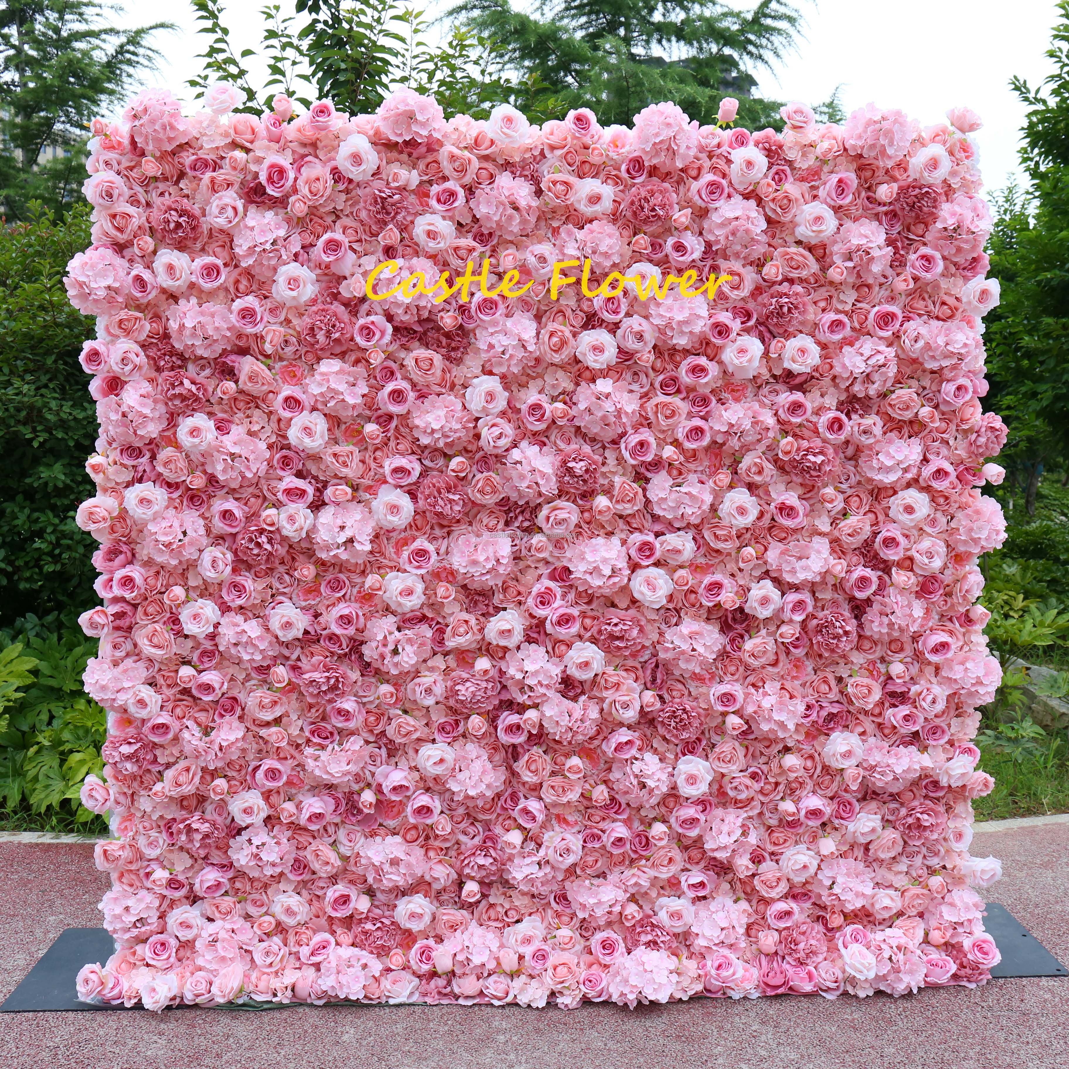AFW085 3D cusatom 8ftx8ft Red Rose Silk Fabric Rolling Up Curtain Flower Wall Backdrop