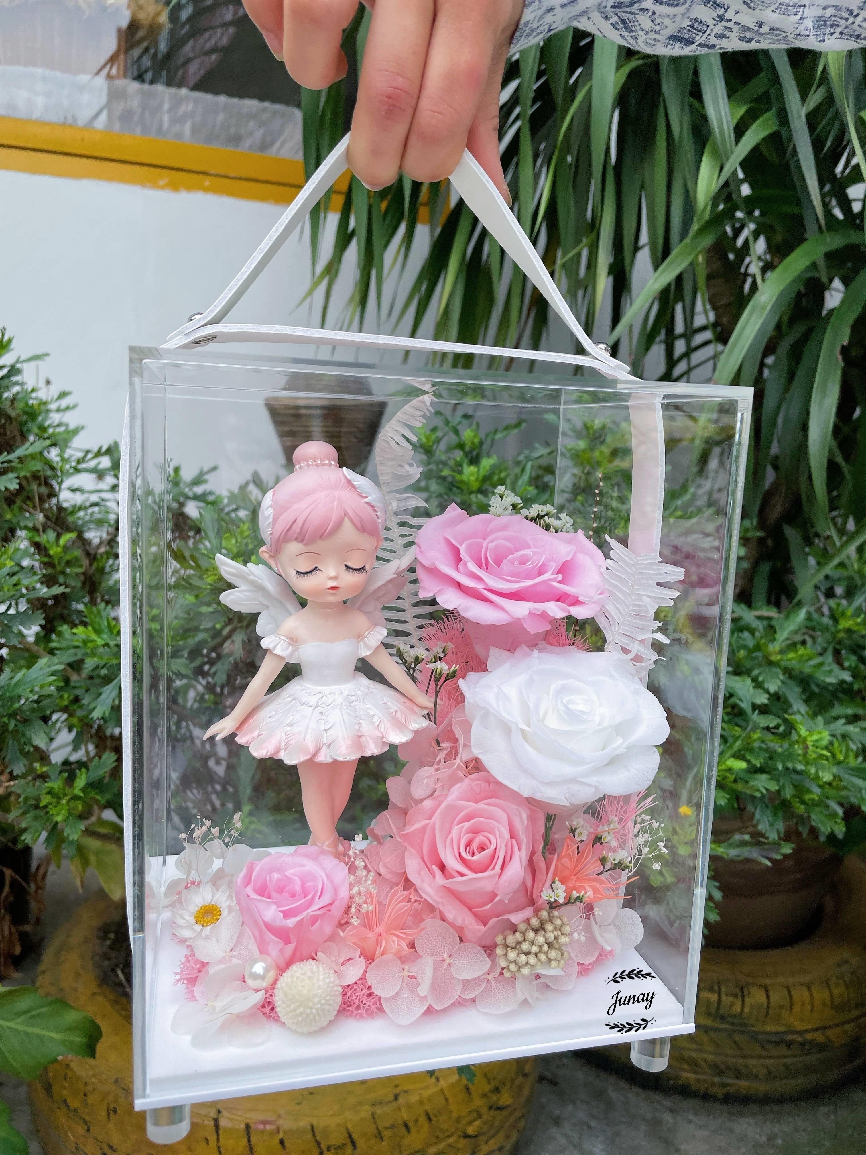 Fairy Design Preserved Flower Best Ideas For Valentine's Day Thanksgiving And Mother's Day Gifts In acrylic box With doll