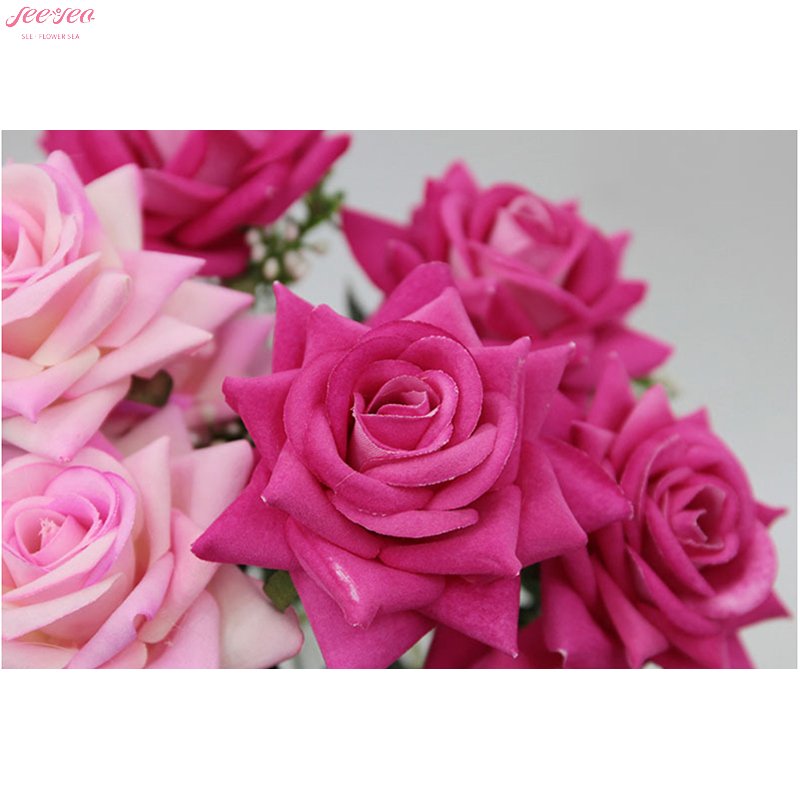 Factory Wholesale High Quality 7 Heads Roses Artificial Flowers Red Rose Bouquet Home Wedding Table DIY Centerpiece Decoration.