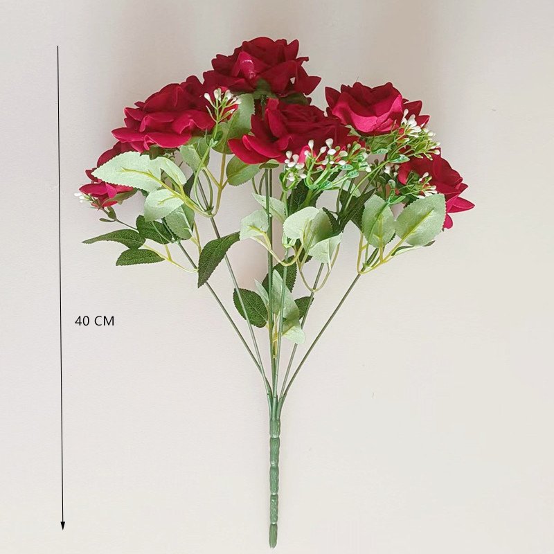 Factory Wholesale High Quality 7 Heads Roses Artificial Flowers Red Rose Bouquet Home Wedding Table DIY Centerpiece Decoration.