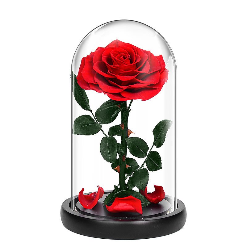 2024 Highly Popular Blue Single Eternal Rose With Stem In Glass Dome With Led Light Gift Box For Valentine Gifts
