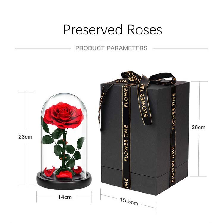 2024 Highly Popular Blue Single Eternal Rose With Stem In Glass Dome With Led Light Gift Box For Valentine Gifts