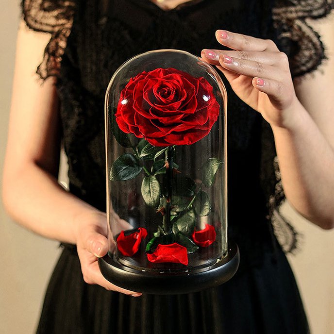 2024 Highly Popular Blue Single Eternal Rose With Stem In Glass Dome With Led Light Gift Box For Valentine Gifts