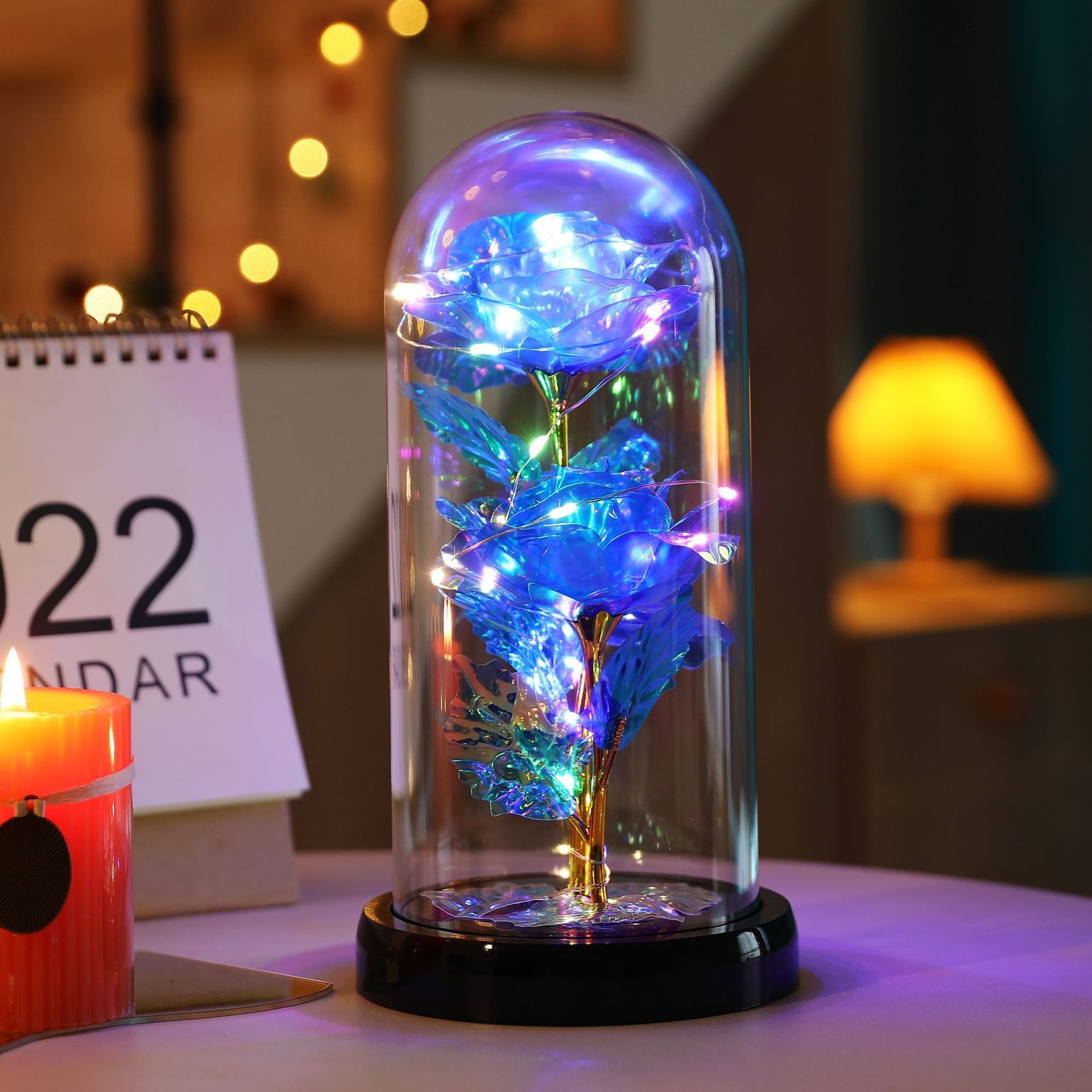 Mother's Day and Children's Day Glass Set with Two Gold Foil Flower LED Luminous Rose Decorative Gifts graduation season