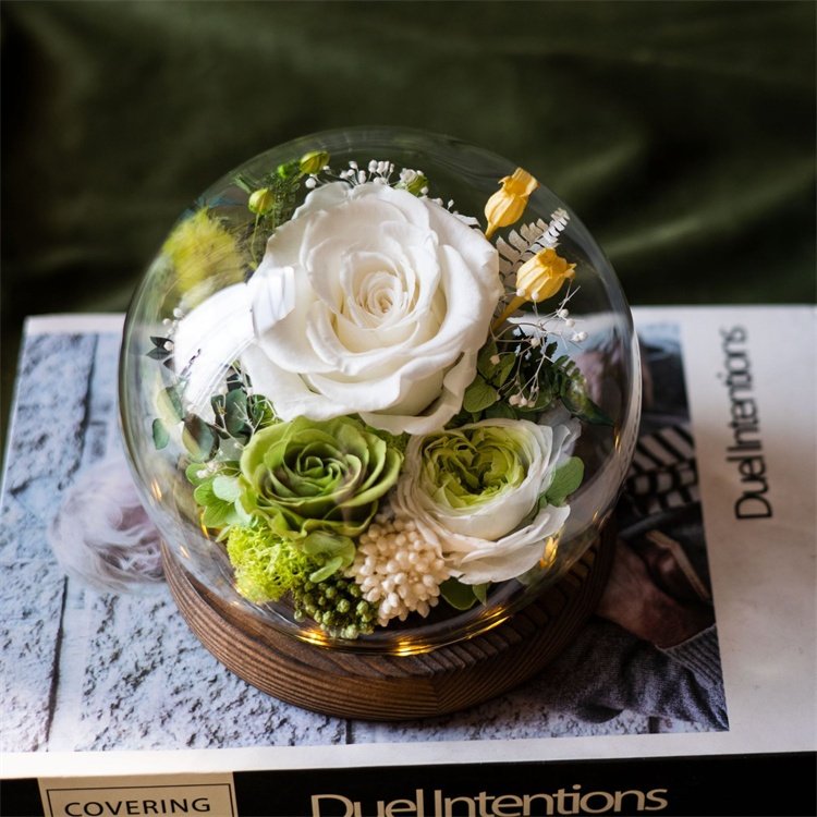 New Arrival Valentine's Day Womens Gift Preserved Forever Roses Eternal Real Flower With Led Light In Gass Dome