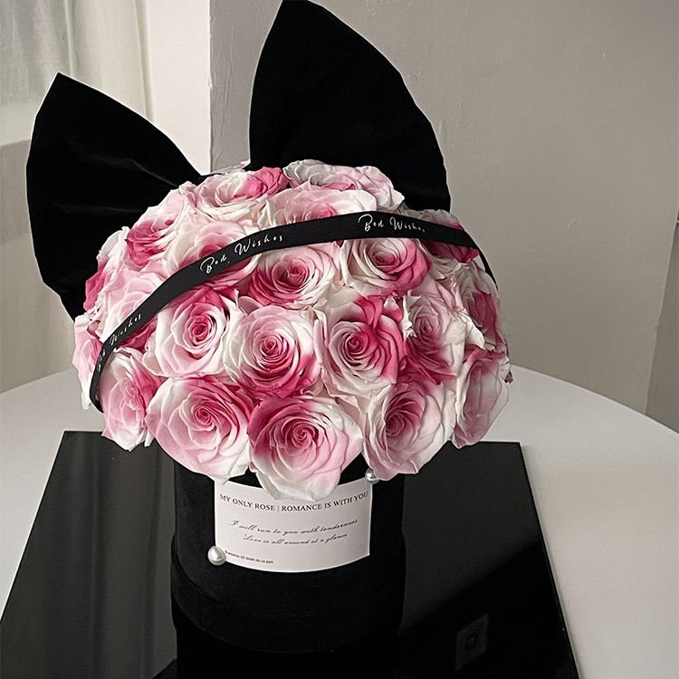 Valentine Day Manufacturer Rabbit Ear Dried Flower Eternal Rose Acrylic Gift Box Decoration Eternal Rose Preserved Flower in Box