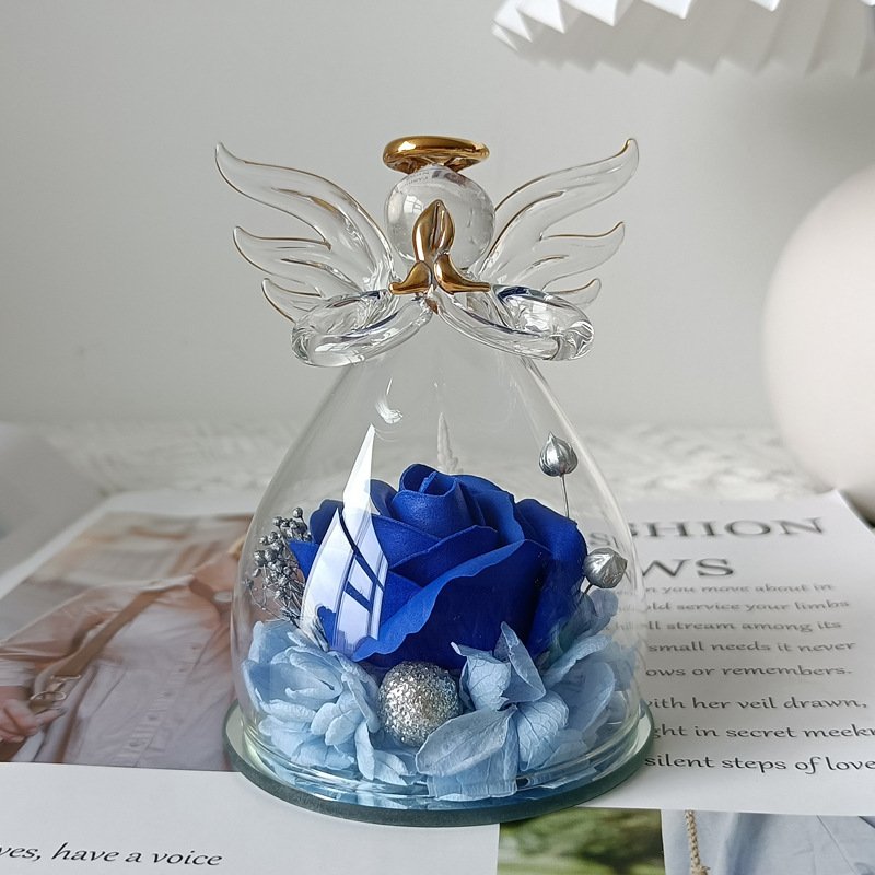 Christmas Soap Rose Birthday Gifts Women Mom Grandma Wife Glass Angel Figurines Gifts with Pretty Red Flowers