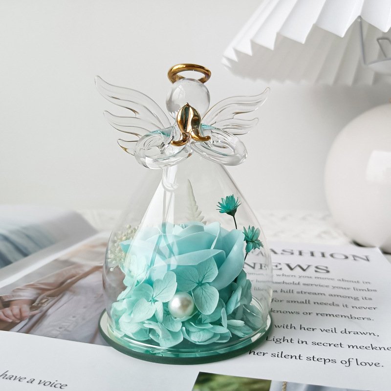 Christmas Soap Rose Birthday Gifts Women Mom Grandma Wife Glass Angel Figurines Gifts with Pretty Red Flowers