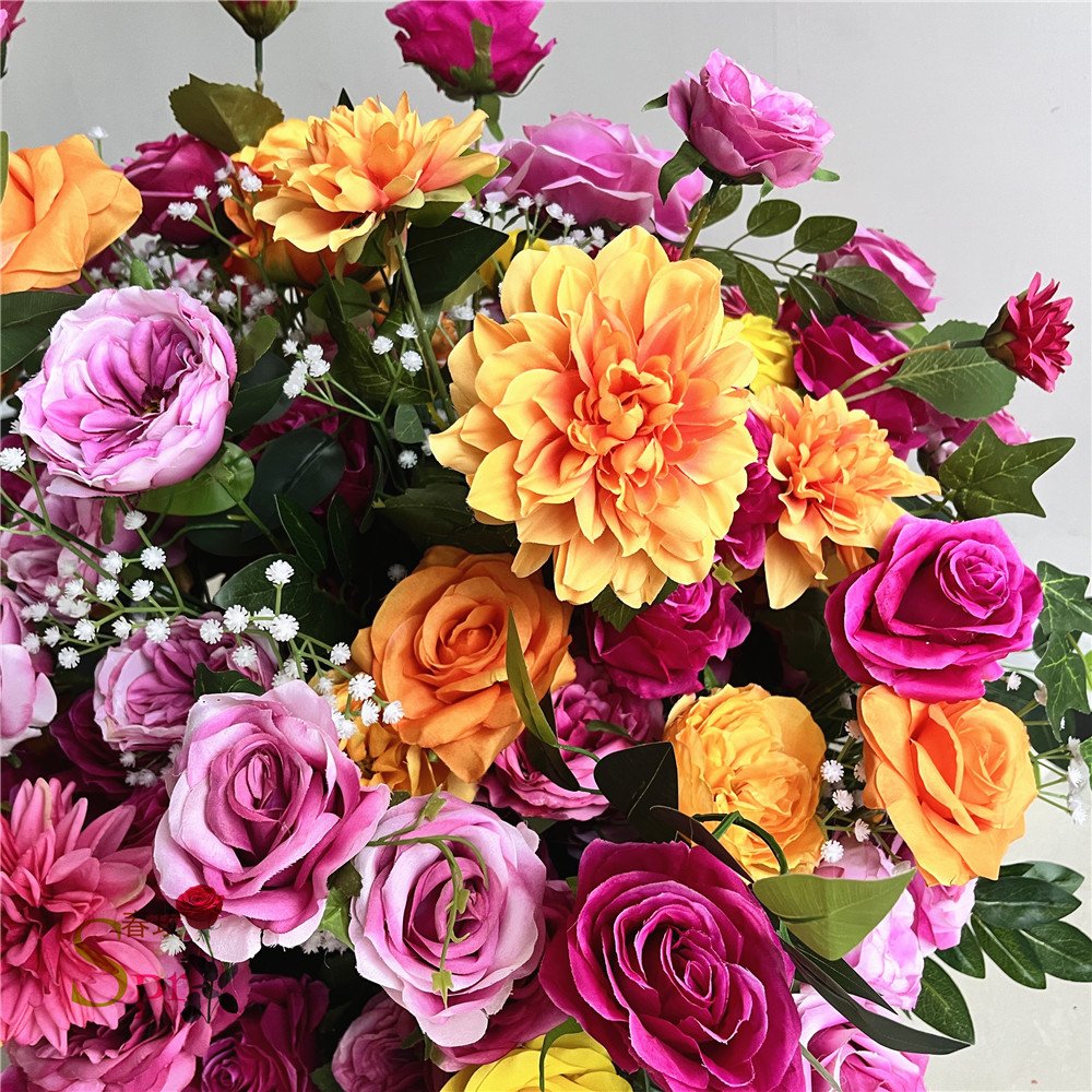 SPR Bridal Bouquet DIY burgundy artificial flower ball table centerpieces wedding decor party flower row arrangement Christmas