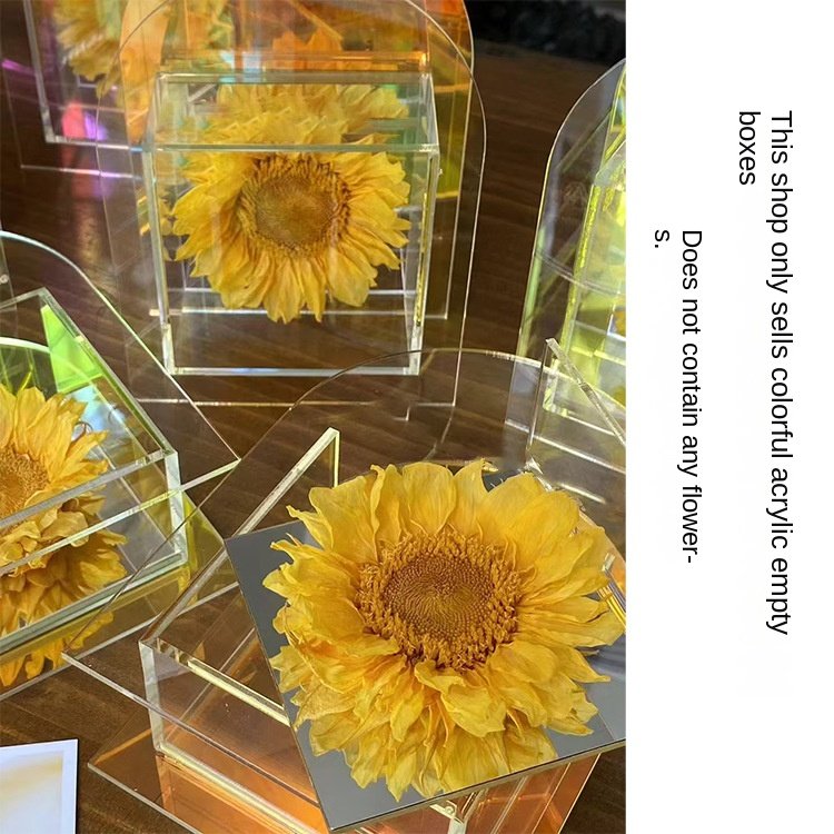 Wholesale 2024new trend hot selling preserved flowers sunflower in mirror acrylic box for Valentine's day