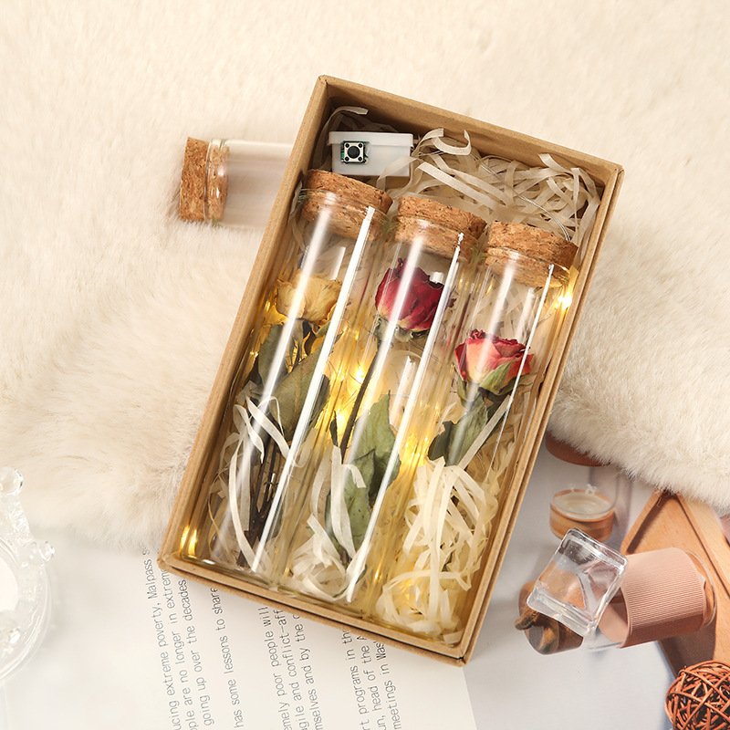 Factory Direct Sale Preserved Flowers Dry Flower In Glass Tube Bottle Good Hand Gift Box