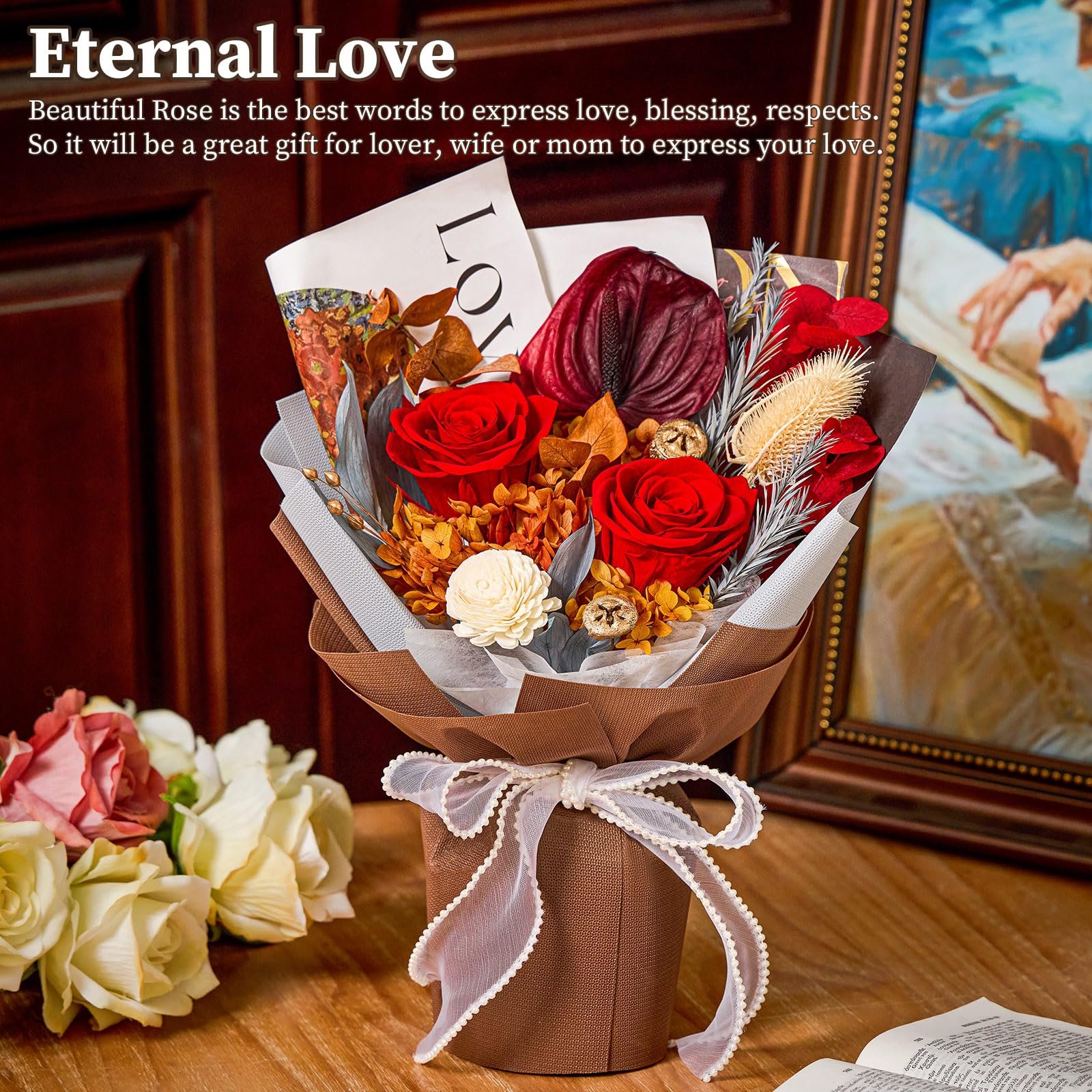 2024 New Luxury New Year Gift Set Eternal Flower Regalos De San Valentin Rose Preserved Rose Bouquets