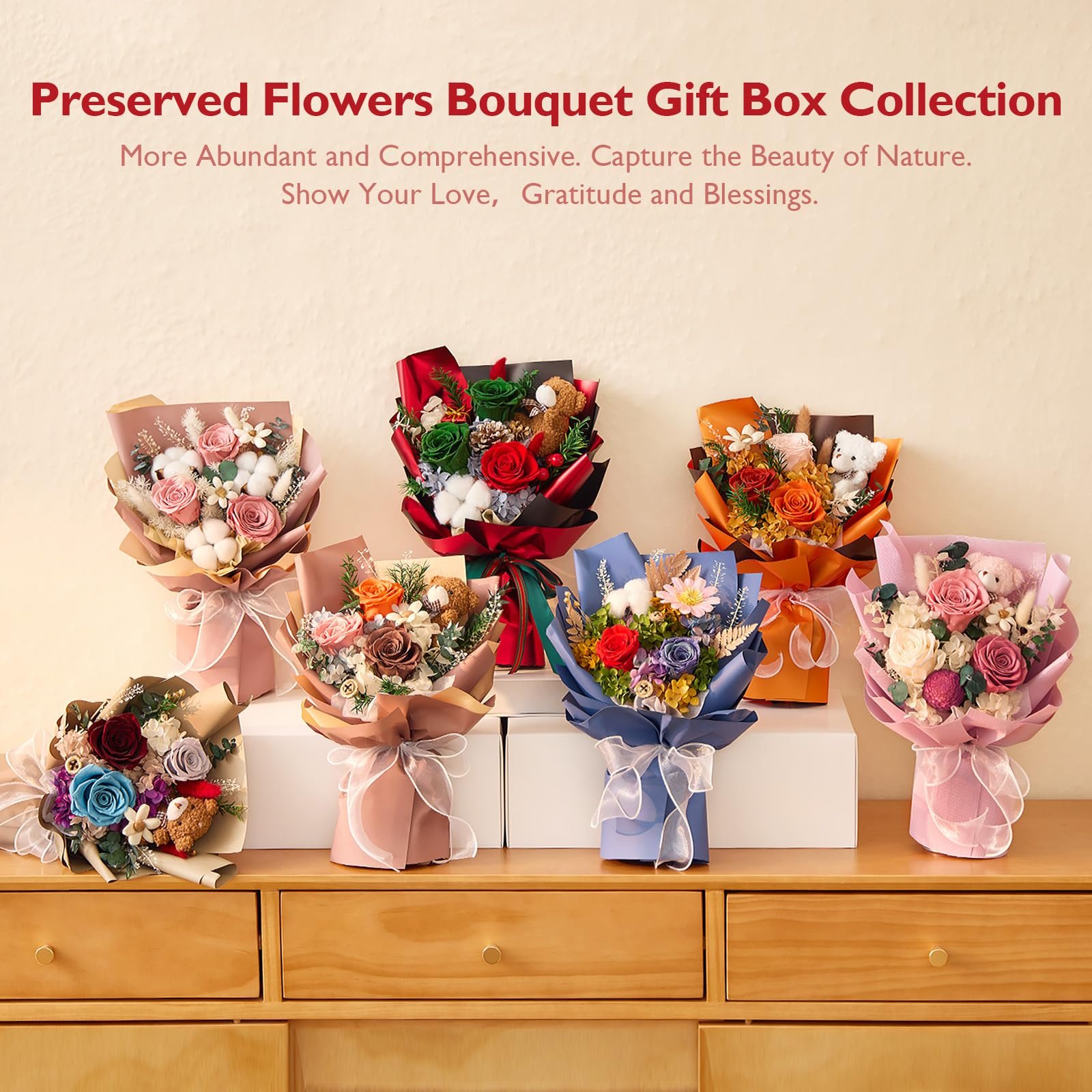 2024 New Luxury New Year Gift Set Eternal Flower Regalos De San Valentin Rose Preserved Rose Bouquets