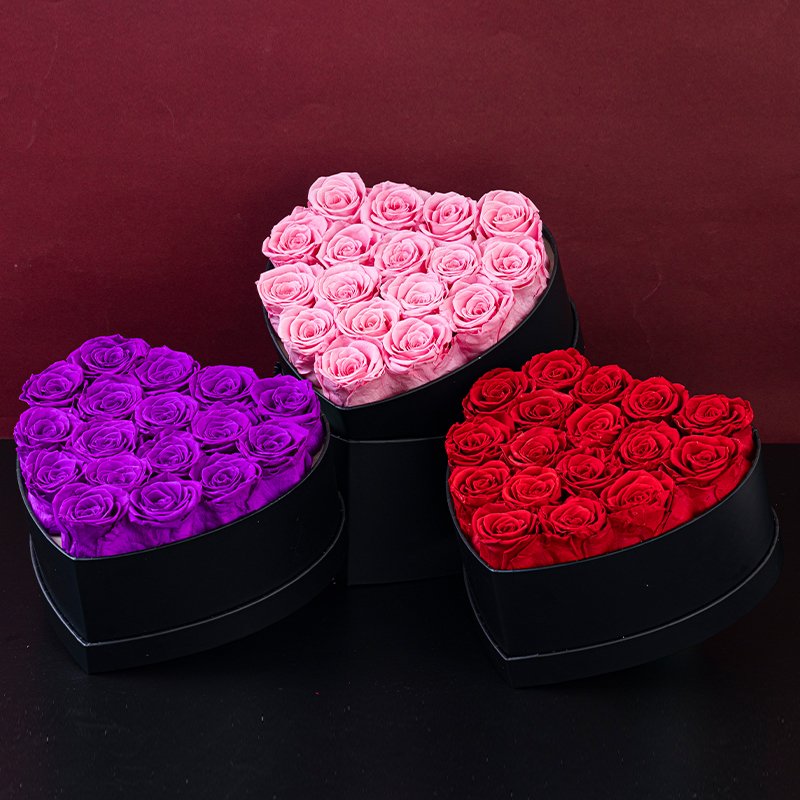 Factory Customized Logo Preserved Flower Stabilized Eternal Immortal Preserved Roses Velvet Box Round Square Heart Mothers Day