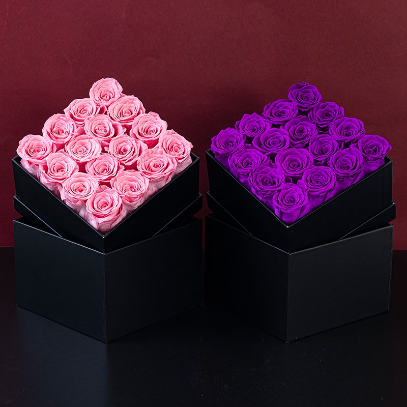 Factory Customized Logo Preserved Flower Stabilized Eternal Immortal Preserved Roses Velvet Box Round Square Heart Mothers Day