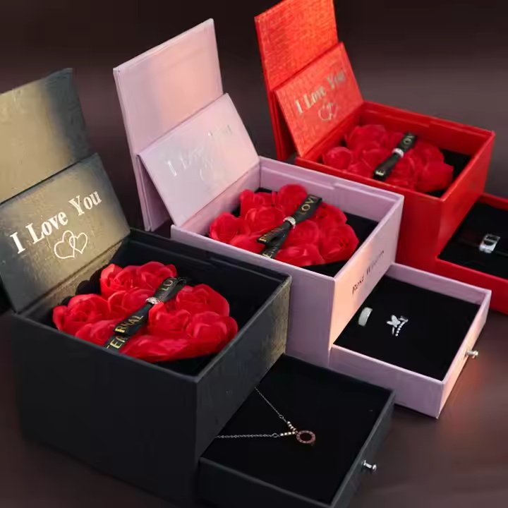 Hot Selling Valentine's Day Preserved Rose Jewelry Box Gift For Wedding,Anniversaries,Marriage Proposals