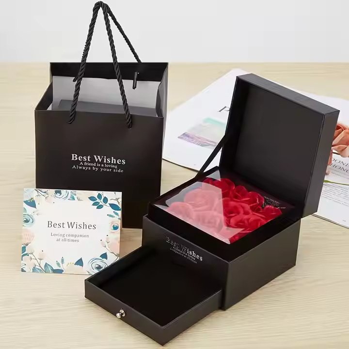 Hot Selling Valentine's Day Preserved Rose Jewelry Box Gift For Wedding,Anniversaries,Marriage Proposals