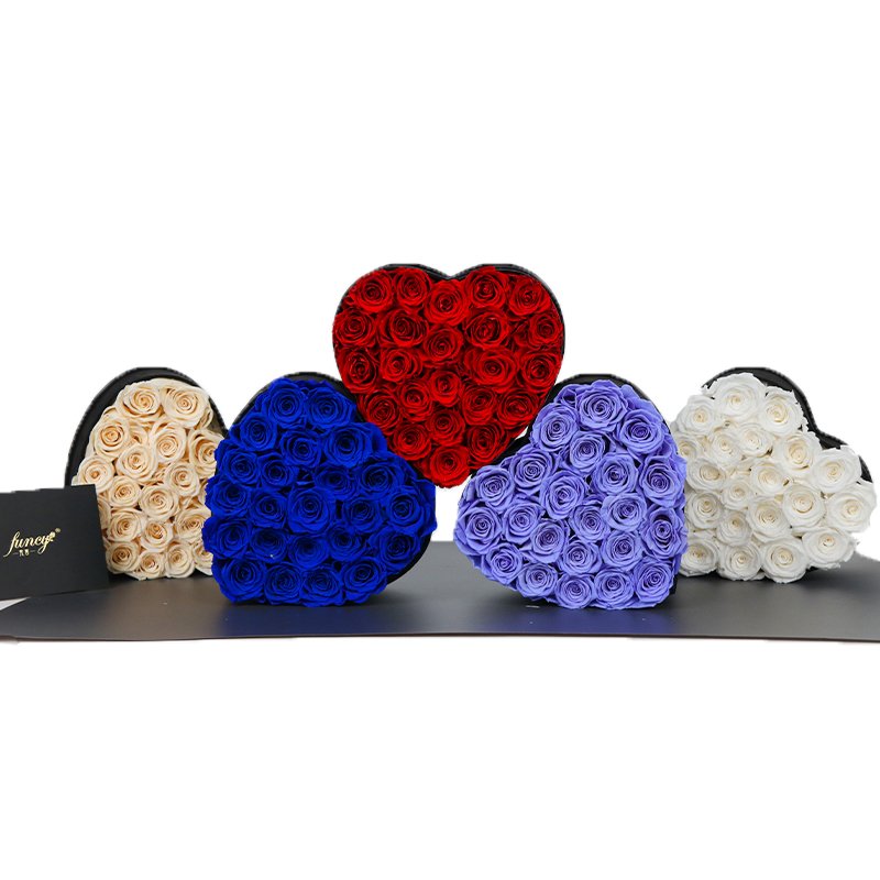 eternal eternity forever roses flowers Heart Shaped Pink Velvet Flower Box With Foam For Preserved Roses for mother's day gift