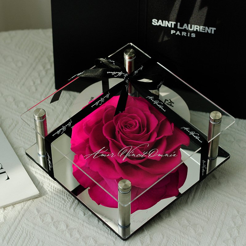 Valentine's gift mother day gift preserved large eternal rose flowers forever mirror acrylic roses box gift box preserved rose