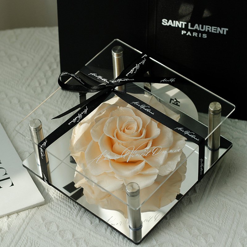 Valentine's gift mother day gift preserved large eternal rose flowers forever mirror acrylic roses box gift box preserved rose