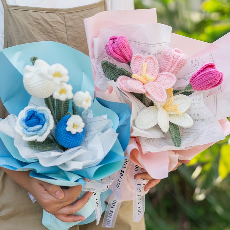 Sunxinyi Diy Kit Yarn Crochet Material Set Daisy Tulip Bouquet Handmade Set Preserved Flower Beginners Crochet Kit Flowers Diy