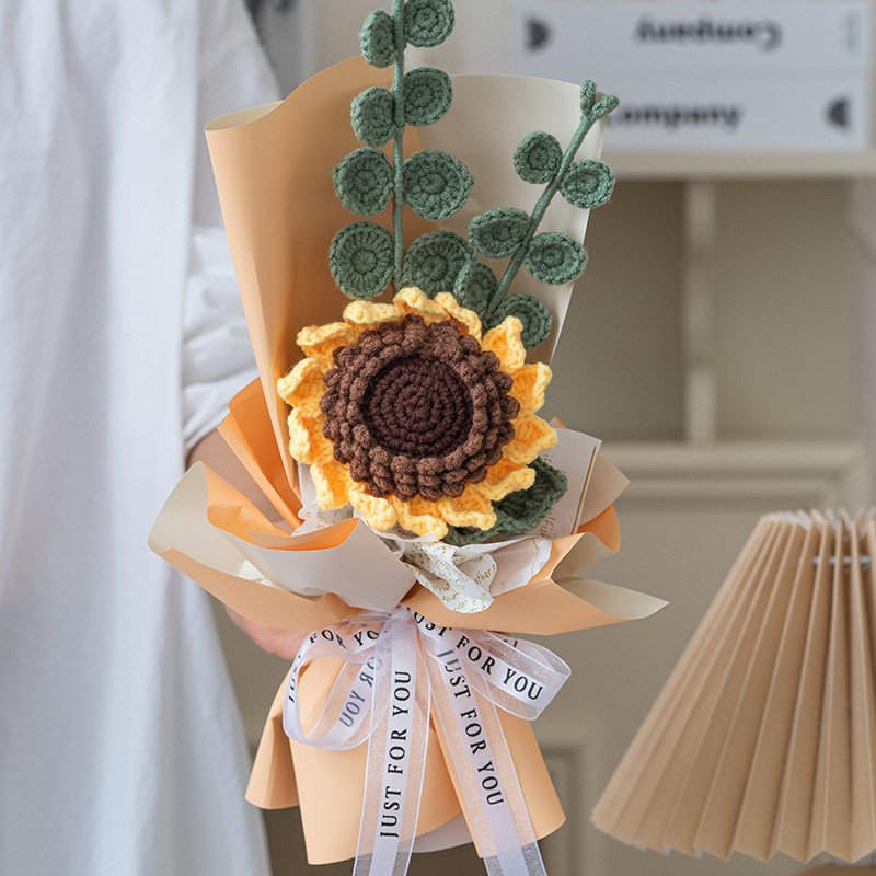 Sunxinyi Diy Kit Yarn Crochet Material Set Daisy Tulip Bouquet Handmade Set Preserved Flower Beginners Crochet Kit Flowers Diy