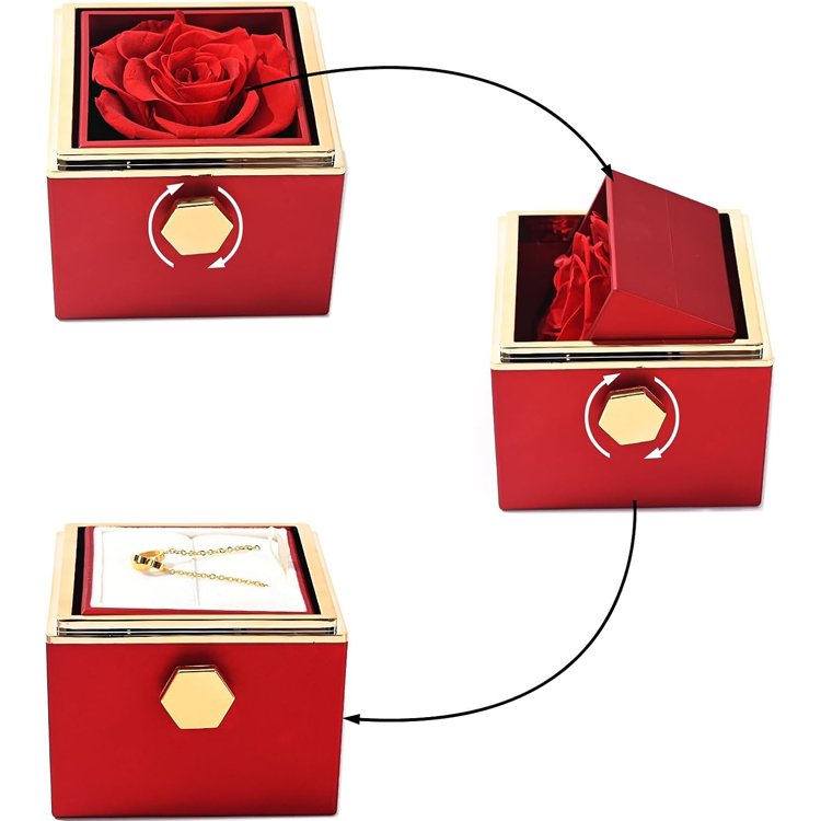 Trending products 2023 new arrivals rose preserved flowers jewelry rotating rose box