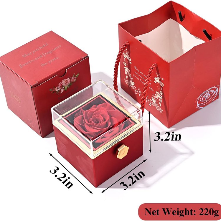 Trending products 2023 new arrivals rose preserved flowers jewelry rotating rose box
