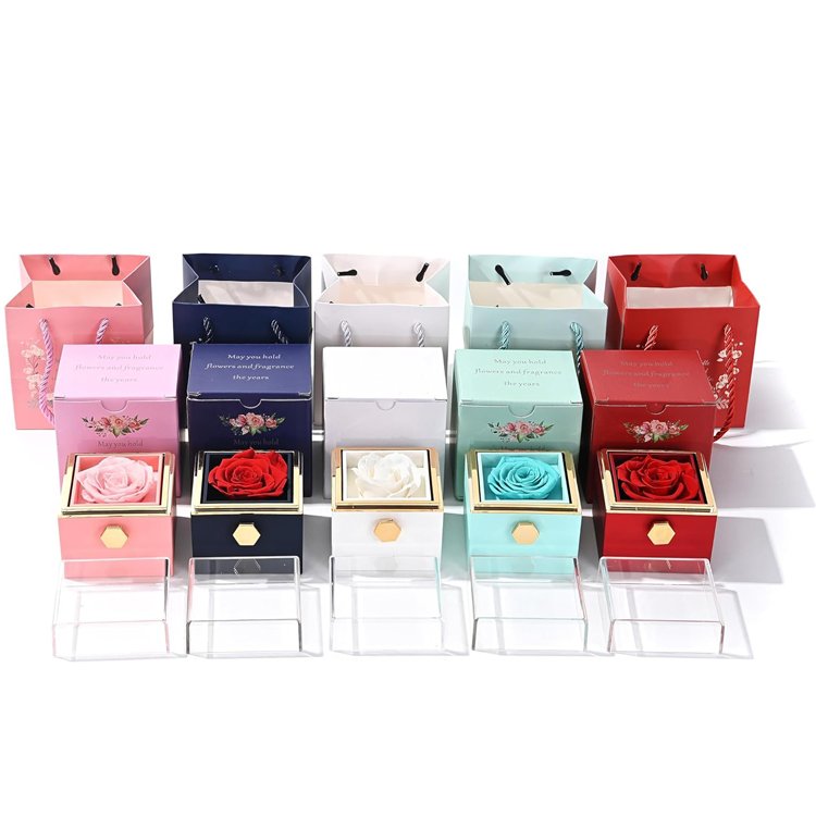 Trending products 2023 new arrivals rose preserved flowers jewelry rotating rose box