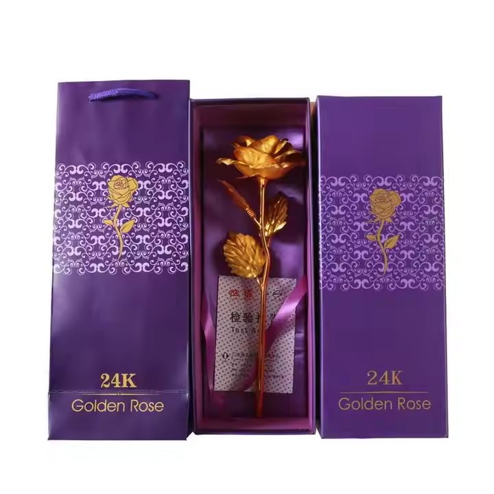 24K Gold Foil Plated Artificial Rose High Quality Preserved Wedding Valentine's Day Gift Leaf Wholesale Christmas Easter