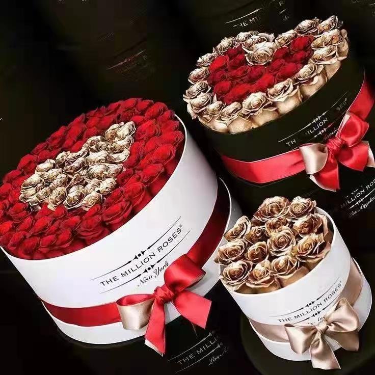 Wholesale Handmade Eternal Rose Preserved Flower Valentines Day Gifts Christmas Day Red Roses in Round Flower Box