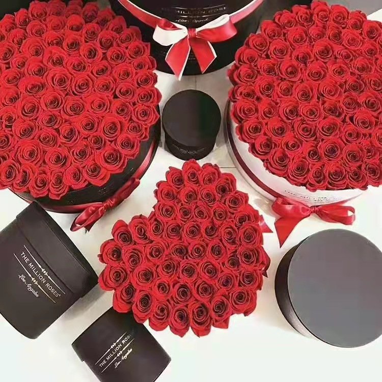 Wholesale Handmade Eternal Rose Preserved Flower Valentines Day Gifts Christmas Day Red Roses in Round Flower Box