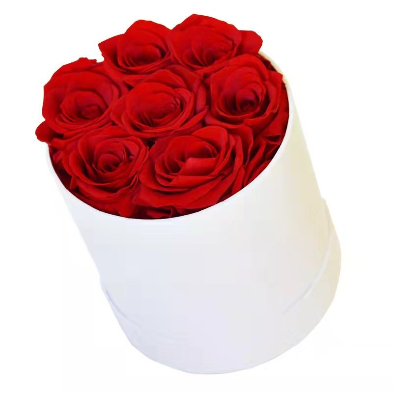 Wholesale Handmade Eternal Rose Preserved Flower Valentines Day Gifts Christmas Day Red Roses in Round Flower Box