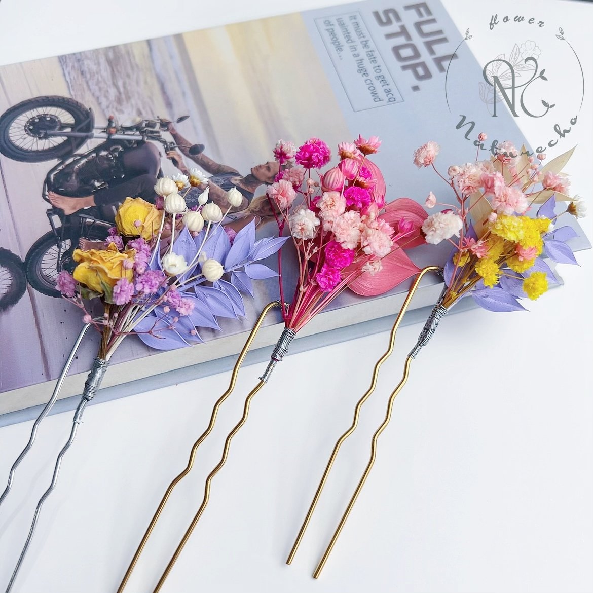 Natural dry flower preserved flower mixed bridal hair Pins, Bohemian wedding hair accessories Bridal Flower Girl Bridesmaid