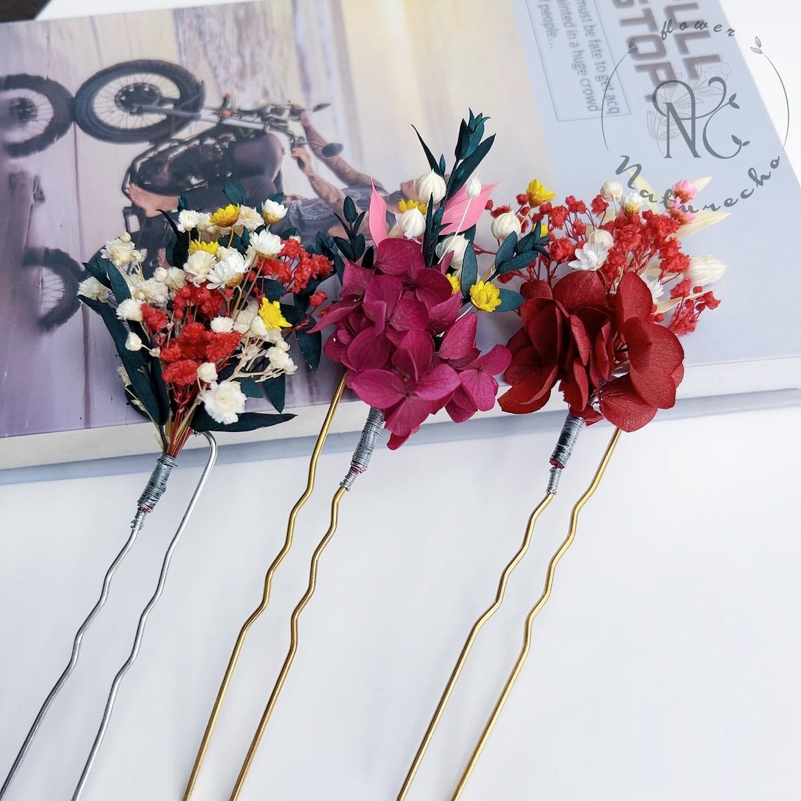 Natural dry flower preserved flower mixed bridal hair Pins, Bohemian wedding hair accessories Bridal Flower Girl Bridesmaid